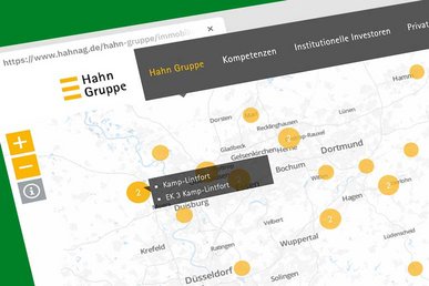 Eine Nahaufnahme zeigt die Standortkarte der Hahn-Website
