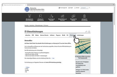 Eine Unterseite zu den IT-Dienstleistungen ist in einem Monitor abgebildet