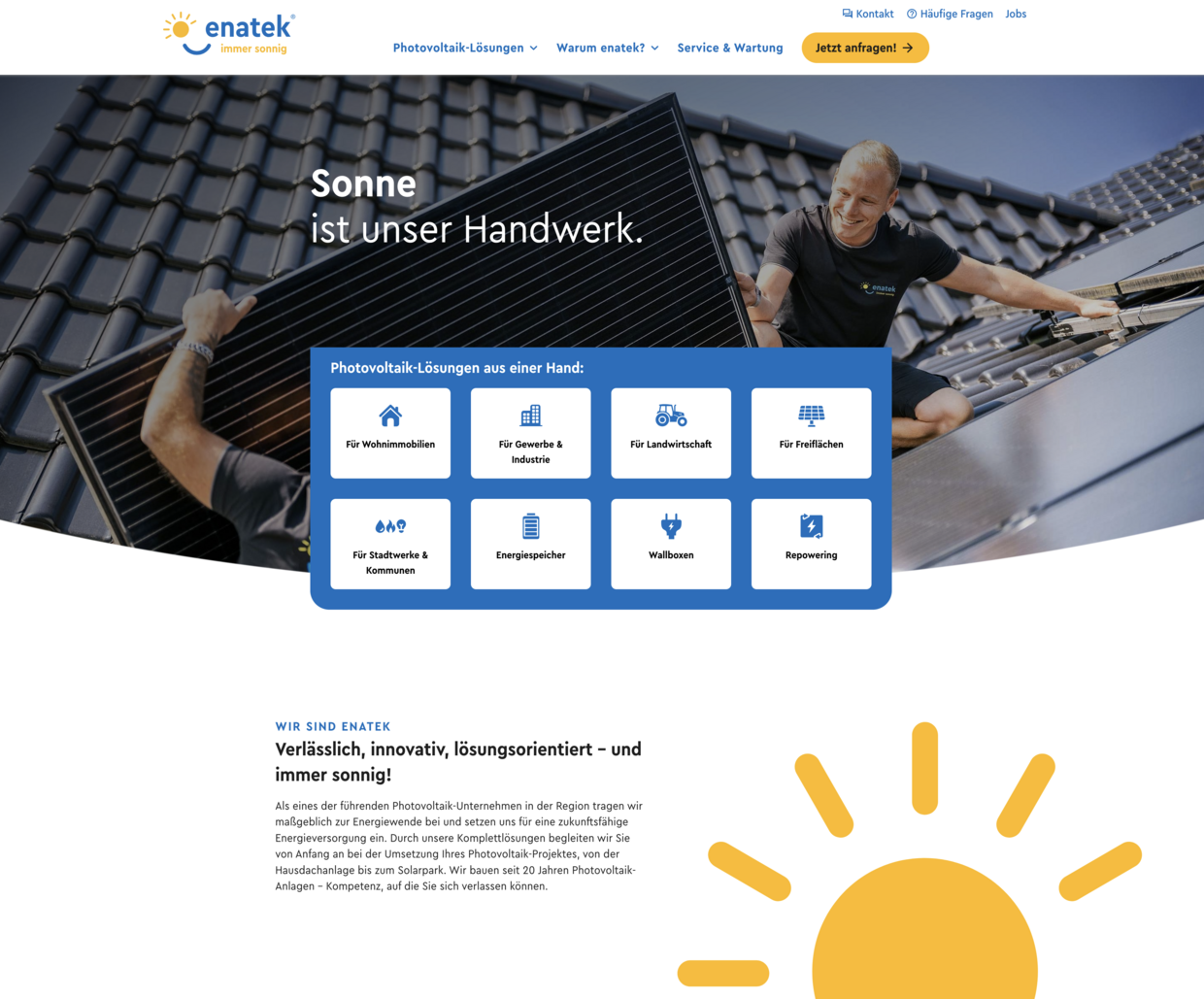 Screenshot der Startseite der enatek Website