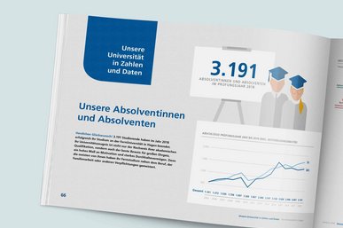 Eine Nahaufnahme des Jahresberichts 2018 zeigt die Rubrik Daten und Fakten zu Absolvierenden