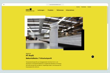 Ein geöffnetes Browserfenster, das die Unterseite »Profil« der Kantmanufaktur-Website zeigt