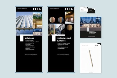 Diverse Medien von POHL sind auf einer Fläche ausgebreitet und zeigen den Umfang des Corporate Designs