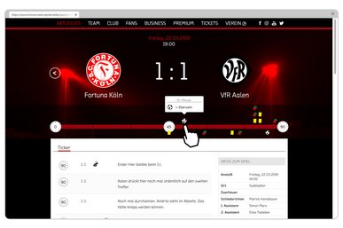 Der Liveticker Fortuna Köln gegen VfR Aalen ist im Monitor sichtbar