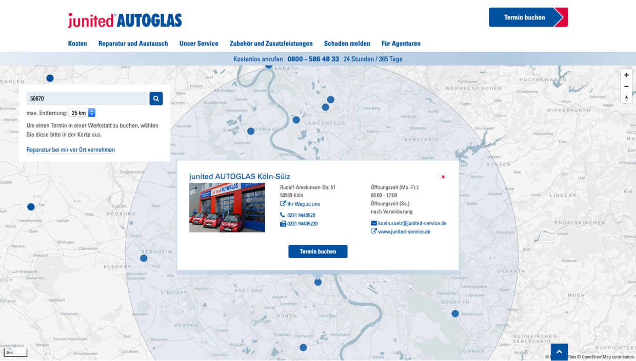 Termibuchungsseite von junited Autoglas
