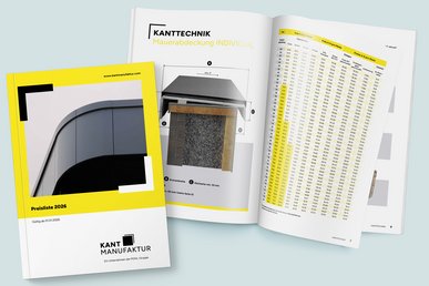 Das Titelbild und eine Doppelseite der Kantmanufaktur-Preisliste sind hier abgebildet.
