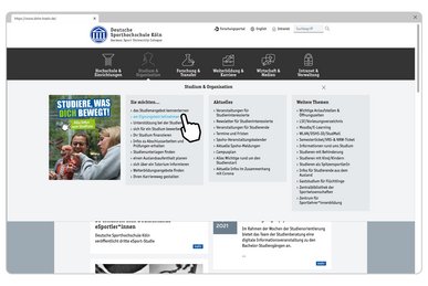 Das Megamenü der Website ist aufgeklappt auf eine Monitor sichtbar