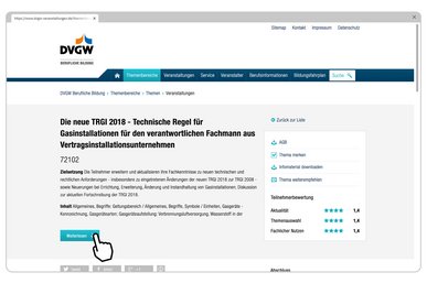 Eine Veranstaltung mit Infotext, Teilnehmendenbewertung, Downloadmaterial ist auf einem Desktop sichtbar