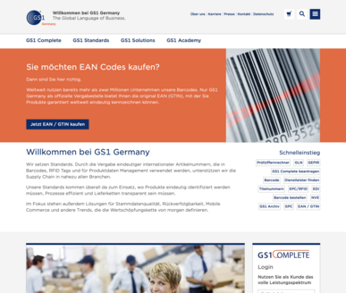 Startseite der Gs1 Website